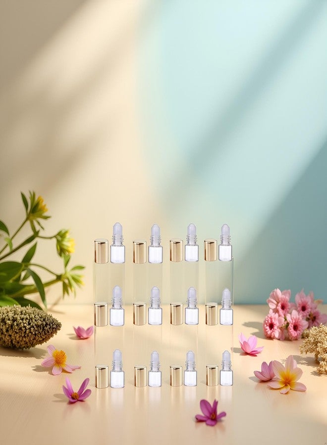 WLngtv 12Pcs Gold Glass Roll-on Bottles for Essential Oils,1ml,Mini Glass Roll on Bottles Roller Refillable Essential Oil Aromatherapy Sample Vials Roller Container,Refillable Cosmetic Roller Bottles - Image 4